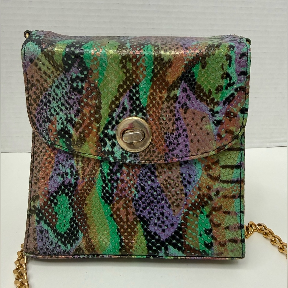Vintage Phyllis Poland Made in Italy Snake Print Leather Crossbody Bag - Picture 3 of 13